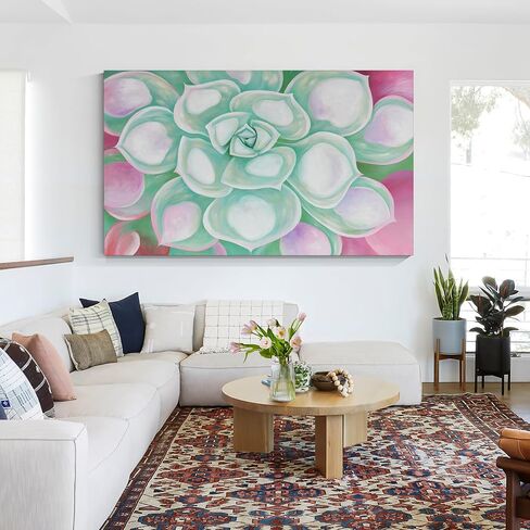 SndstnRaum Hand Painted Contemporary Minimalist Oil Painting Art 40"x24" powdered Green succulent Floral Abstract Art Large Painting Art For Home Walls Living Room Wall Decoration Art in Saudi Arabia