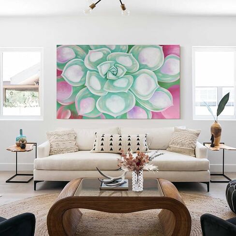SndstnRaum Hand Painted Contemporary Minimalist Oil Painting Art 40"x24" powdered Green succulent Floral Abstract Art Large Painting Art For Home Walls Living Room Wall Decoration Art in Saudi Arabia