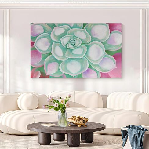 SndstnRaum Hand Painted Contemporary Minimalist Oil Painting Art 40"x24" powdered Green succulent Floral Abstract Art Large Painting Art For Home Walls Living Room Wall Decoration Art in Saudi Arabia
