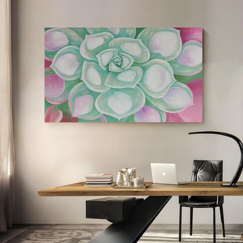 SndstnRaum Hand Painted Contemporary Minimalist Oil Painting Art 40"x24" powdered Green succulent Floral Abstract Art Large Painting Art For Home Walls Living Room Wall Decoration Art in Saudi Arabia