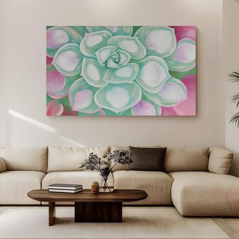 SndstnRaum Hand Painted Contemporary Minimalist Oil Painting Art 40"x24" powdered Green succulent Floral Abstract Art Large Painting Art For Home Walls Living Room Wall Decoration Art in Saudi Arabia