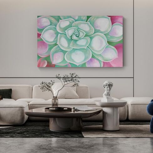 SndstnRaum Hand Painted Contemporary Minimalist Oil Painting Art 40"x24" powdered Green succulent Floral Abstract Art Large Painting Art For Home Walls Living Room Wall Decoration Art in Saudi Arabia