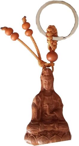 Feng Shui Kwan-yin Buddha Carved Men Women Keychain Car/Bag Pendant for Protection - Talisman, Light and small, Walnut in Saudi Arabia