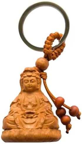 Feng Shui Kwan-yin Buddha Carved Men Women Keychain Car/Bag Pendant for Protection - Talisman, Light and small, Walnut in Saudi Arabia