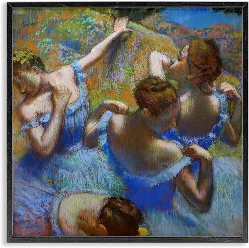 Stupell Industries Ballet Dancers Blue Green Classic Degas لوحة فنية جدارية، 17 × 17، مؤطرة باللون الأسود in Saudi Arabia