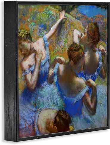Stupell Industries Ballet Dancers Blue Green Classic Degas لوحة فنية جدارية، 17 × 17، مؤطرة باللون الأسود in Saudi Arabia