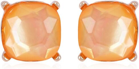 Faceted Jewel Statement Stud Earrings - Cushion Cut Square Glitter, Opalescent Faux Pearl Shell, Plaid Check Houndstooth, Sports Baseball Basketball Print (Cushion Square - Crystal Montana) in Kuwait