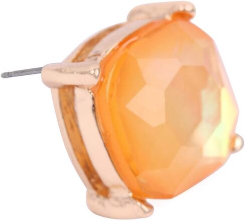 Faceted Jewel Statement Stud Earrings - Cushion Cut Square Glitter, Opalescent Faux Pearl Shell, Plaid Check Houndstooth, Sports Baseball Basketball Print (Cushion Square - Crystal Montana) in Kuwait