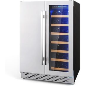 Beverage and Wine Cooler - Dual Zone, Built-in and Freestanding, Holds 54 Cans and 20 Bottles, Independent Temperature Control, Upgraded Quiet Compressor.