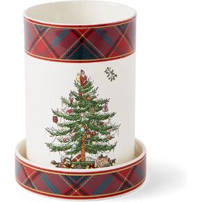 Spode Christmas Tree Wine Chiller & Coaster, Tartan Plaid - Elegant Wine Cooler and Beverage Chiller for Holiday Entertaining, Christmas Table Settings, Festive Dinner Plates, and Seasonal Serveware