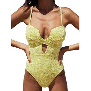 Women's Cut Out Jacquard Criss-Cross One-Piece Swimsuit Sexy Swimwear