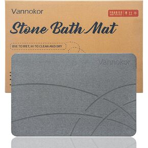Vannokor Stone Bath Mat,Diatomaceous Earth Shower mat Non Slip,Stone Bath Mats for Bathroom Quick Dry,Easy to Clean.(23.6"x15.4" GrayishWhite Marble)