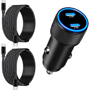 USB-C Car Charger Fast Charging, Linocell 2Pack 72W Dual PD Power Cigarette Lighter Zinc Alloy Type-C Car Charging Adapter for iPhone 15/15 Pro/14/13/12/11/XS/XR/X/iPad, Galaxy S23/S22/S21/Note, Pixel