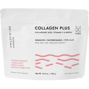 Collagen Plus Biotin, Hyaluronic Acid & Vitamin C | Hair, Skin, Nails & Joint Support | Natural Type I & III Hydrolyzed Collagen Peptides Powder, Unflavored Grass Fed Collagen 30 Servings, 10.8oz