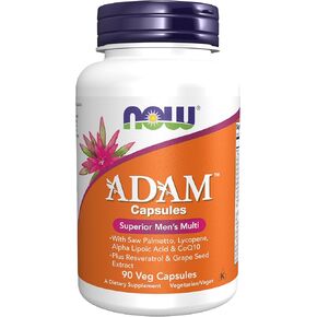 NOW Foods Supplements, ADAM™ Men's Multivitamin with Saw Palmetto, Lycopene, Alpha Lipoic Acid and CoQ10, Plus Natural Resveratrol & Grape Seed Extract, 90 Veg Capsules