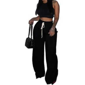 Womens Baggy Wide Leg Sweatpants, Casual Sweatpants with Drawstring