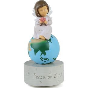 AIDLNS Hand Painted Angel Figurines Music Box - Unique Earth Design with Peace on Earth Engraving, Plays Tales from The Vienna Woods Melody, Ideal Birthday, Anniversary