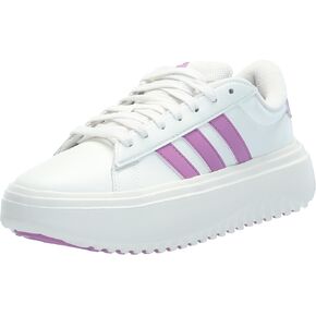 adidas Women's Grand Court Platform Sneaker, White/Preloved Purple/Preloved Purple, 9.5