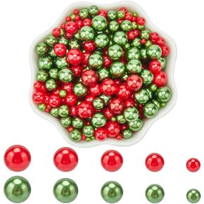 SUNNYCLUE 1000Pcs 5 Sizes Christmas Vase Filler Pearls No Hole Pearl Bulk Acrylic Green Red Xmas Highlight Round Art Imitation Loose Mini Beads for Fillers Decorations Jewelry Making Nail DIY Crafts