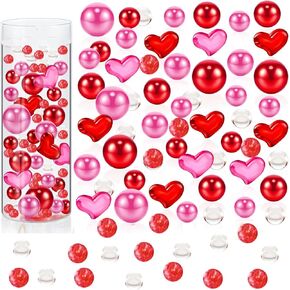 18106 PCS Red Pink Pearl Vase Fillers Floating Hearts Pearls with Red and Transparent Water Gel Jelly Beads Balls for Valentine's Day Wedding Party Table Vase Decorations