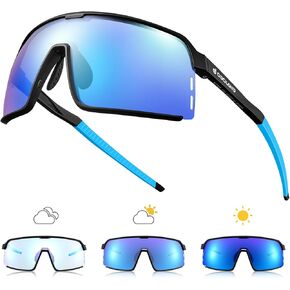 Odoland Photochromic Cycling Sunglasses UV400 Protection Bike Glasses for Driving MTB Riding Running Golf Baseball Men Women