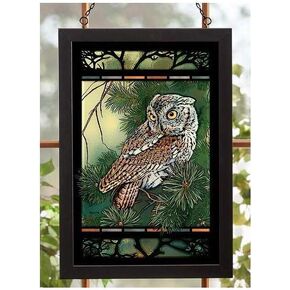 Wild Wings 5386498044 Screech Owl Stained Glass Art, 20-inch Height