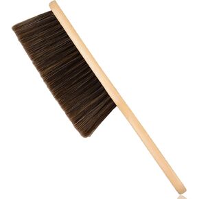 Woooden Hand Whisk Broom Small Hand Broom Dust Brush with Wood Handle Bench Brush Soft Bristle Broom for Couch Car Fireplace Bed Household Cleaning(Brown)
