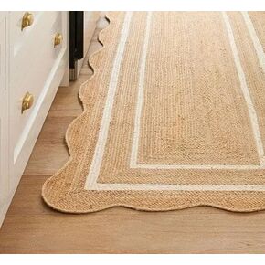 White Runner for Kitchen Golden Zigzag Line Design 2x6 Feet Easy to Clean Durable for Kids & Pets Jute Natural Fabric Floor Mat Carpet for House Non Washable Living Room & Bedroom