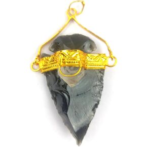 Jet Black Obsidian Arrowhead Pendant Gold Plated with Natural Crystal Quartz Point Gemstone Healing Reiki Jet International Crystal 40 Page Booket Therapy
