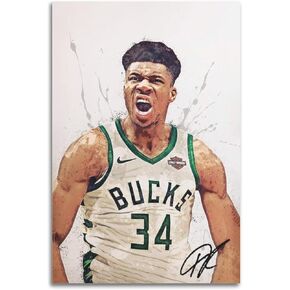 طباعة قماشية موقعة من HPDT Giannis Antetokounmpo. نمط غير إطاري-6، 12 × 18 بوصة (30 × 45 سم)