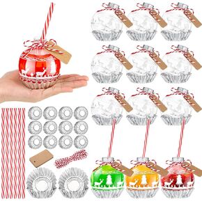 Baderke 12 Pcs 8oz Christmas Ornament Balls Clear Plastic Fillable Bottles for Drink DIY Plastic Ornaments Balls with Egg Tart Molds Base for Wedding Cocktail Drink (Snowflake Pattern)