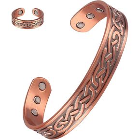 99.99% Pure Copper Cuff Bangle with 6pcs 3500 Gauss Magnets,Adjustable Copper Bracelet, Gifts for Women Men (Cuff * 1)