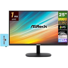 ASRock CL25FF Gaming Monitor 25" Full HD IPS (1920 x 1080) 100 Hz Display, VESA Mount (100x100 mm), Ideal for Home & Business, Black - 90LXA080-A0U0A0V (2024 Latest Model) Bundle with Dockztorm Dock