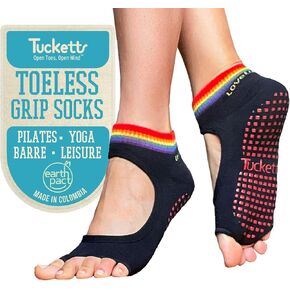 Tucketts Allegro Toeless Non-Slip Grip Socks - Anti Skid Yoga, Barre, Pilates, Home & Leisure, Pedicure - S/M - 1 pair Rainbow Navy