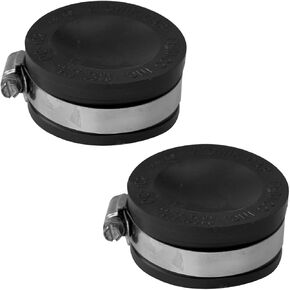 Fernco QC-102 2 Pack 2-in. Qwik Cap Flexible PVC Pipe Cap with Stainless Steel Clamps, Black