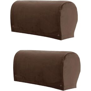 LINGXIYA A Pair Velvet Armrest Spandex Arm Covers,Stretch Armchair Covers for Chairs Couch,Furniture Protector Armchair Slipcovers for Sofa with Twist Pins,Light Grey