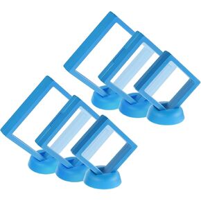 uxcell 6Pcs Floating Frame Display Case 3 Sizes Square 3D Floating Frame Display with Base for Jewelry Shells Medals Stamps Gems, Sapphire Blue