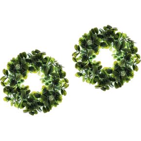 Artificial Mini Green Boxwood Wreath (2 Pack) Cabinet Wreath| 9" Realistic Leaf | Mini Faux Wreaths for Front Door Décor | Farmhouse Wreath Faux Spring Wreath | Small Faux Kitchen Cabinet Wreaths in Kuwait