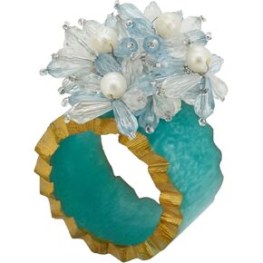 Saro Lifestyle Beaded Petal Delight Resin Napkin Ring (Set of 4), Clear