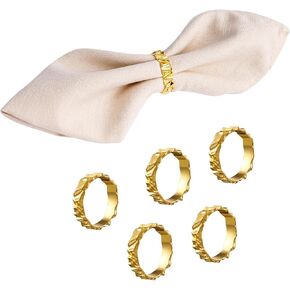 Gold Napkin Rings Set 6 - Metal Round Napkin Ring Holders Buckle for Cloth Napkins, Elegant Napkin Holder for Wedding Party, Banquet,Dining Table Accessory (6)