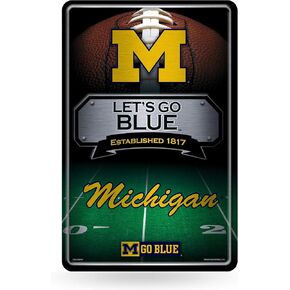 Rico Industries NCAA Michigan Wolverines Large Metal Sign 11" x 17" Large Metal Home Décor Sign
