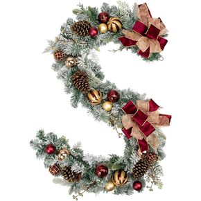 30" Christmas Teardrop Swag for Front Door Artificial Winter Swag Garland with Pine Cones, Berry Clusters, Burgundy Ball Ornaments and Ribbons for Thanksgiving Holiday Christmas Decoration