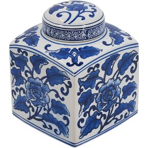 A&B Home Ceramic Ginger Jar with Lid - 8" Blue and White Porcelain Vase, Home Decor Centerpiece, Shelf and Table Top Accessory