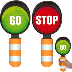 Stop and Go Sign with Handle for Kids Double Sided Stop Go Sign Traffic Paddle Traffic Light Sign PVC Waterproof Crossing Guard Stop Sign Red Green Light Sign Game for Kids Teaching Traffic Safety,13.6 x 6.3 inches