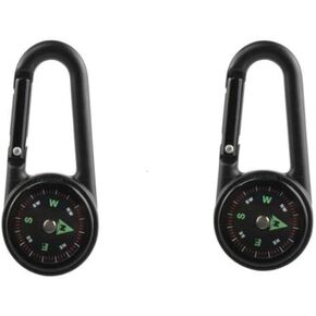 gofidin 2PCS Compass Thermometer Carabiner 3 in 1 Outdoor Hiking Survival Key Ring Double Sided Metal Compasses Camping