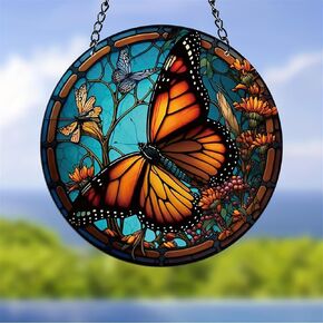 Butterfly Stained Window Hanging Indoor Outdoor Stained Suncatchers for Window Acrylic Panels Bedroom Garden Kitchen Wall Decoration Gifts for Women Mom Grandma Teacher