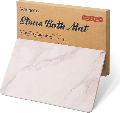 Vannokor Stone Bath Mat,Diatomaceous Earth Shower mat Non Slip,Stone Bath Mats for Bathroom Quick Dry,Easy to Clean.(23.6"x15.4" GrayishWhite Marble) in Saudi Arabia