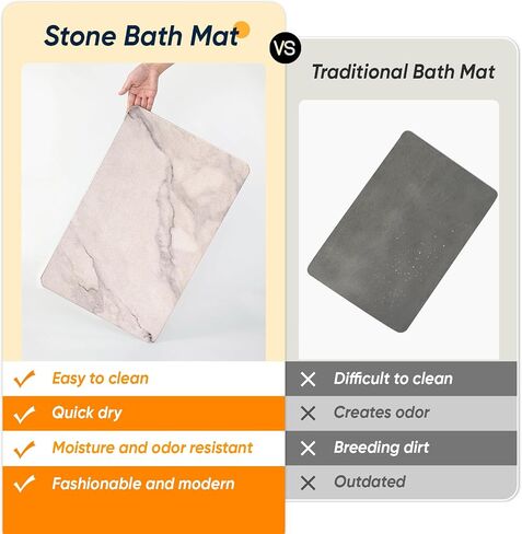 Vannokor Stone Bath Mat,Diatomaceous Earth Shower mat Non Slip,Stone Bath Mats for Bathroom Quick Dry,Easy to Clean.(23.6"x15.4" GrayishWhite Marble) in Saudi Arabia