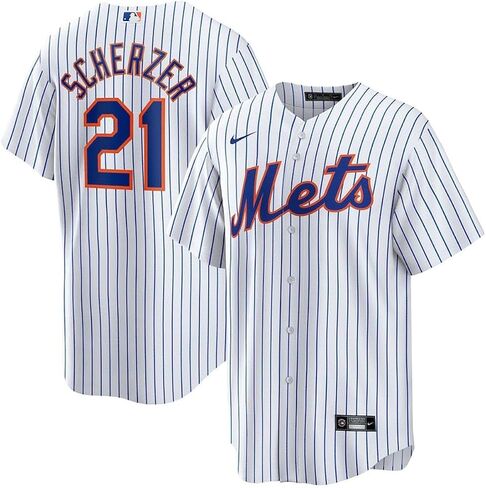 قميص Nike Max Scherzer New York Mets MLB للأطفال للشباب 8-20 أبيض مقلم (الولايات المتحدة، رقمي، 18، 20، عادي، أبيض) in Saudi Arabia
