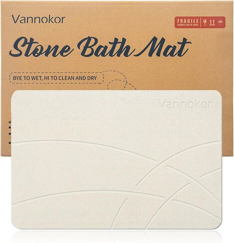 Vannokor Stone Bath Mat,Diatomaceous Earth Shower mat Non Slip,Stone Bath Mats for Bathroom Quick Dry,Easy to Clean.(23.6"x15.4" GrayishWhite Marble) in Saudi Arabia